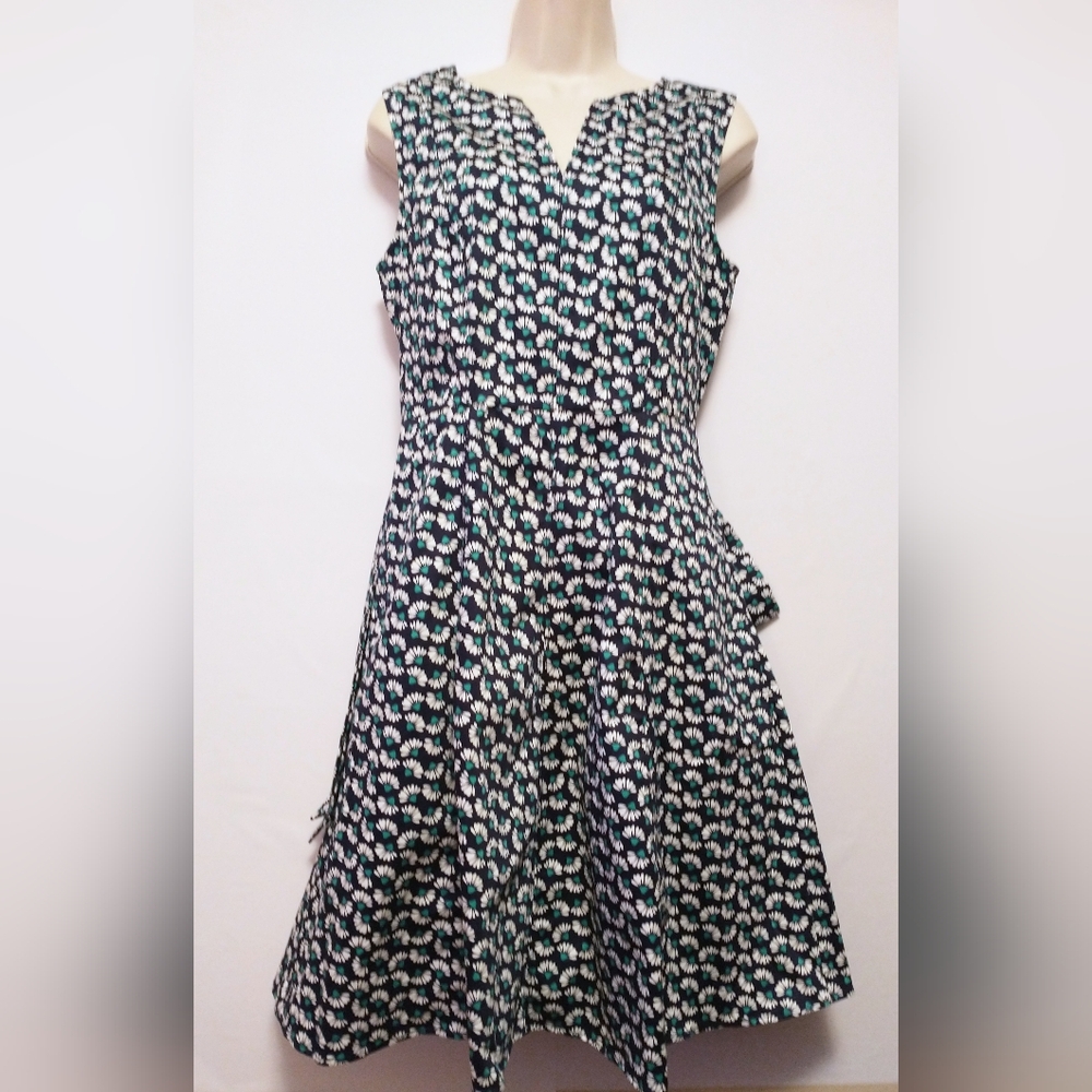Boden Navy Blue Green White Mischa Belted Dress Size 4 Sleeveless Fit & Flare